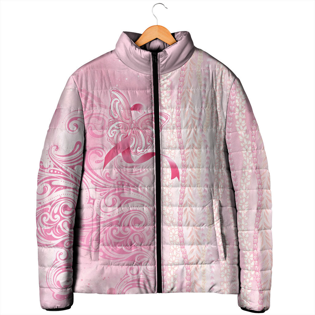 Hawaii Breast Cancer Support Padded Jacket Maile Pikake Lokelani Crown Flower Lei Inspired