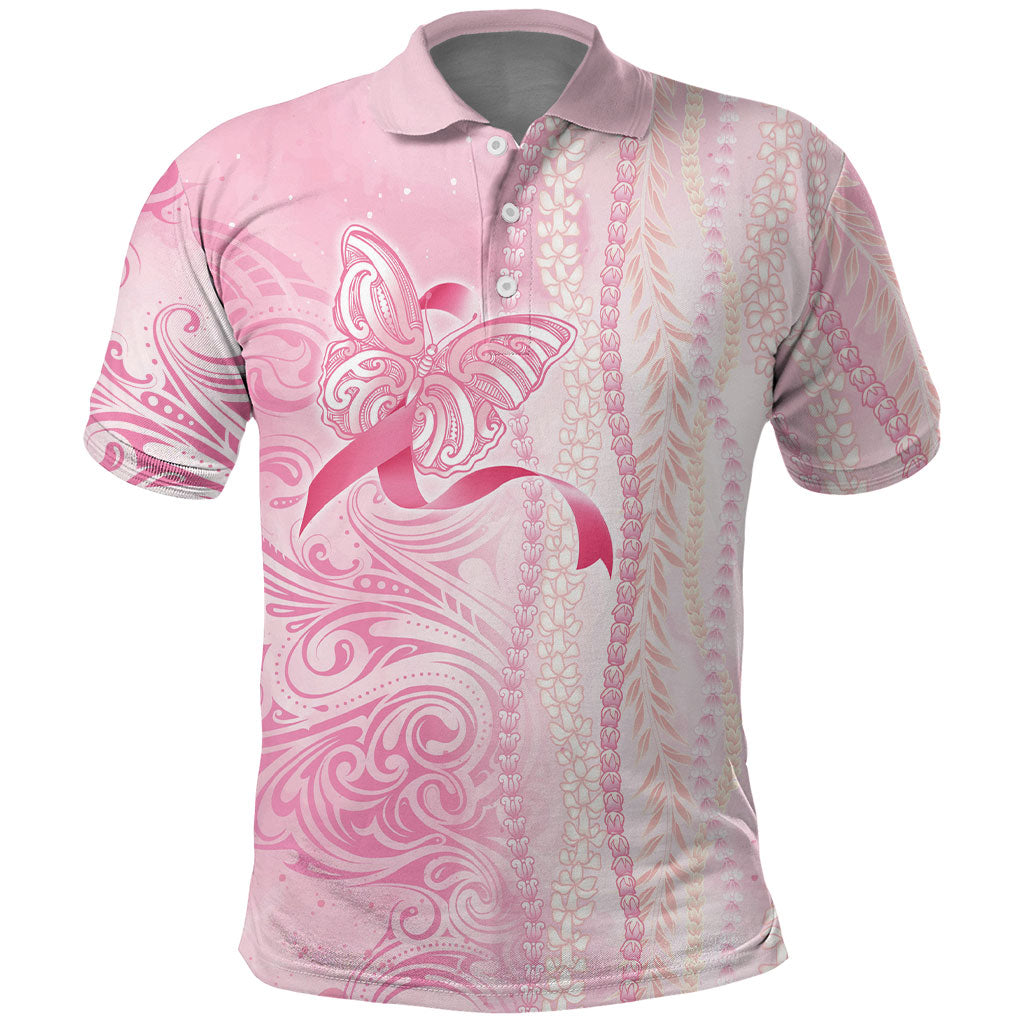 Hawaii Breast Cancer Support Polo Shirt Maile Pikake Lokelani Crown Flower Lei Inspired