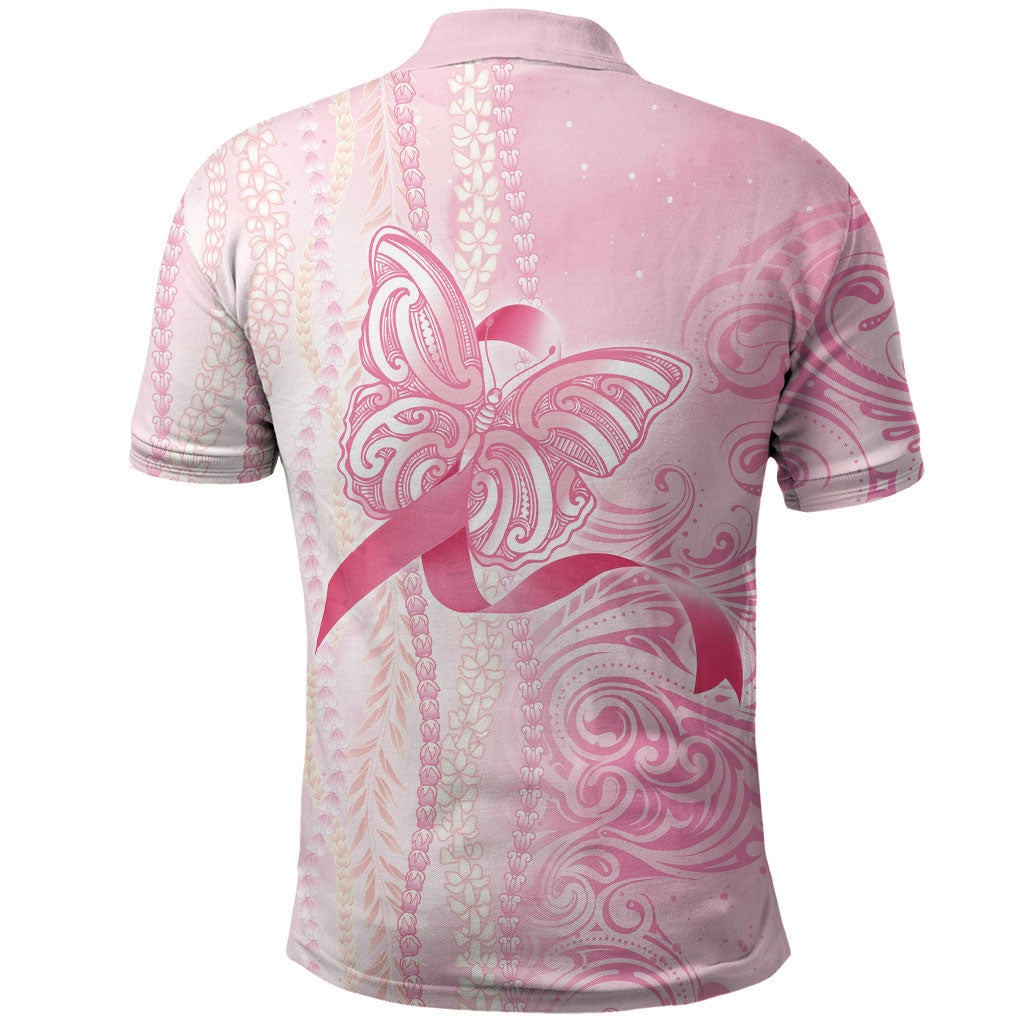 Hawaii Breast Cancer Support Polo Shirt Maile Pikake Lokelani Crown Flower Lei Inspired