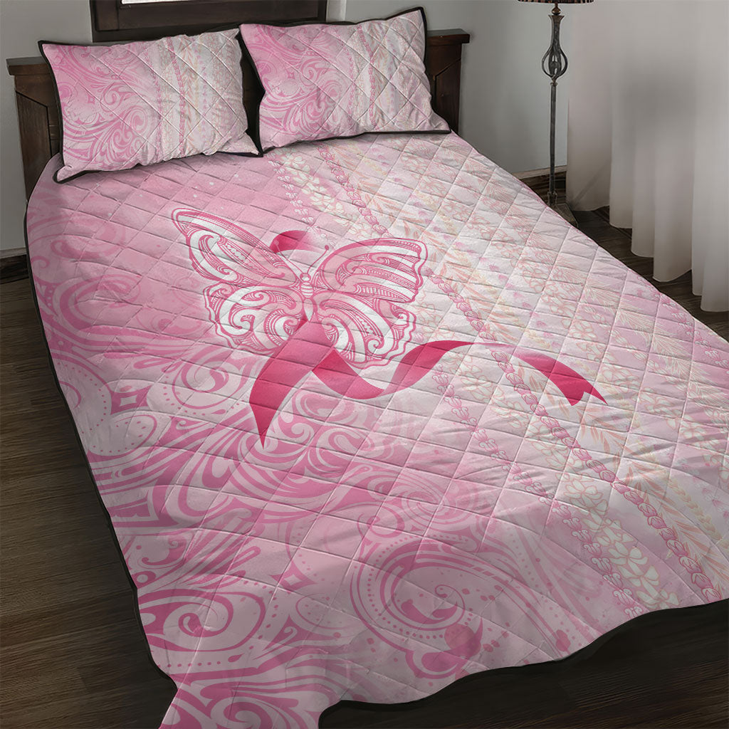Hawaii Breast Cancer Support Quilt Bed Set Maile Pikake Lokelani Crown Flower Lei Inspired