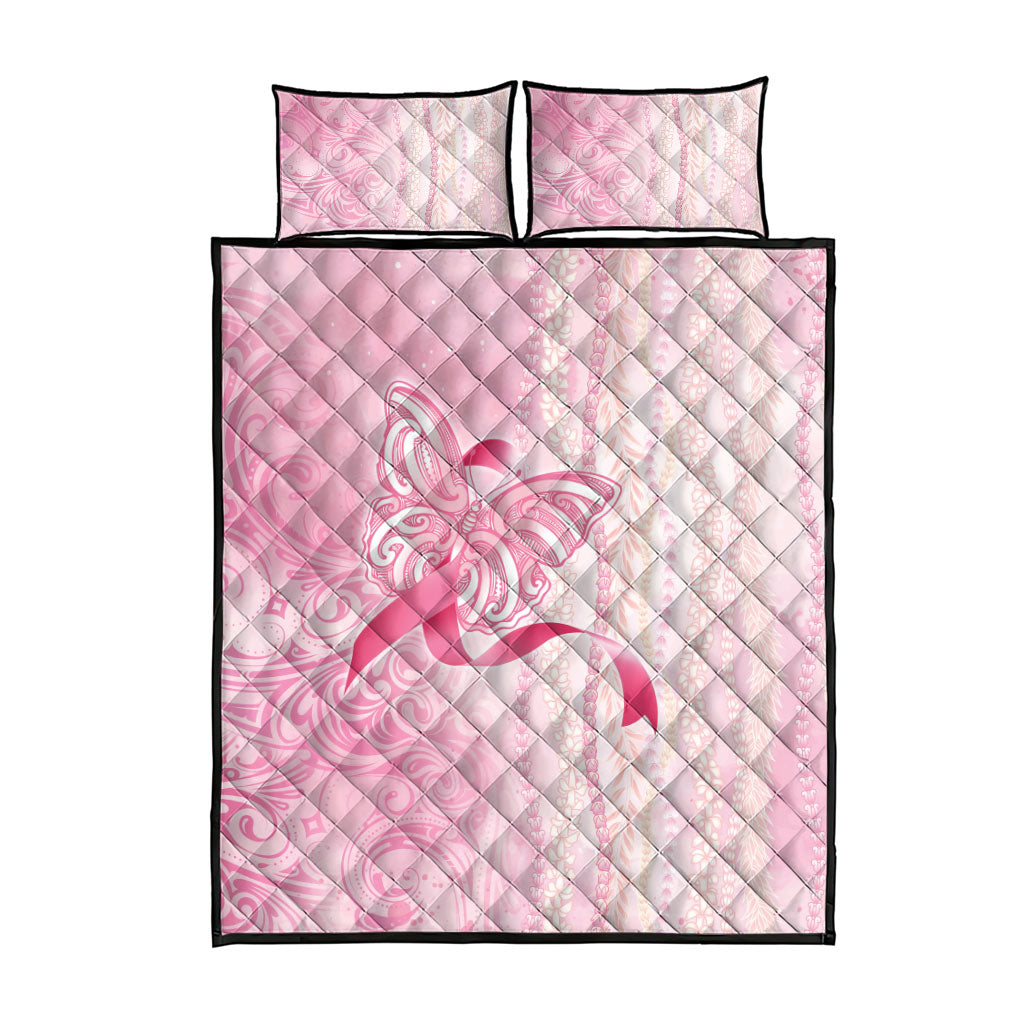 Hawaii Breast Cancer Support Quilt Bed Set Maile Pikake Lokelani Crown Flower Lei Inspired