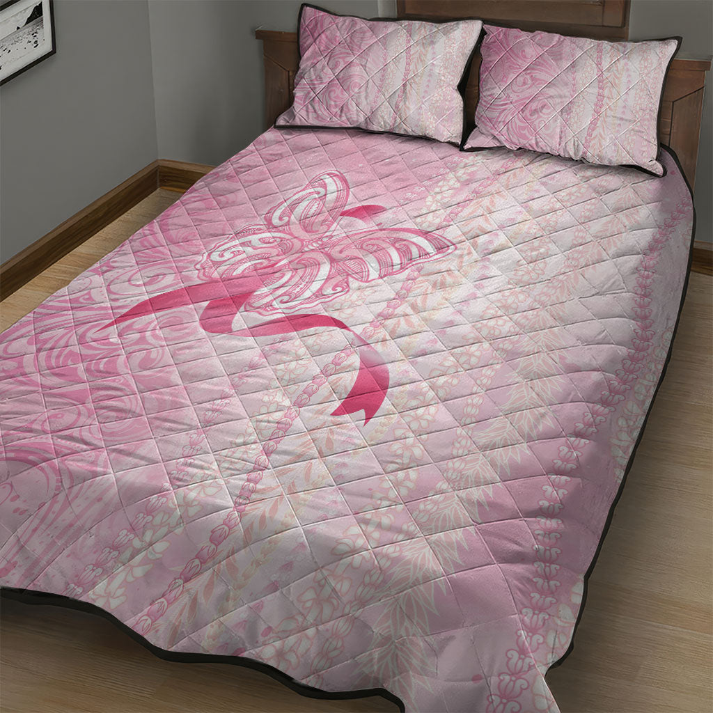 Hawaii Breast Cancer Support Quilt Bed Set Maile Pikake Lokelani Crown Flower Lei Inspired
