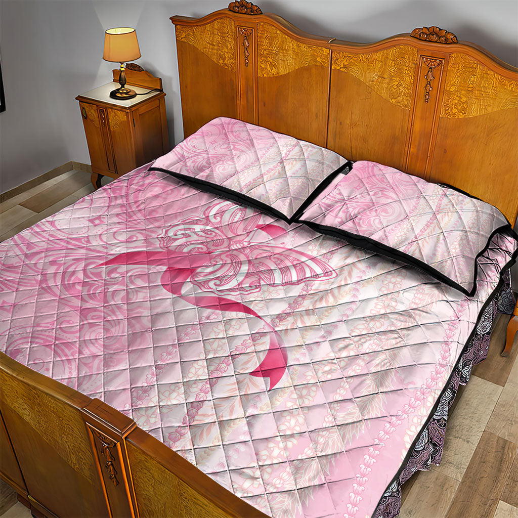 Hawaii Breast Cancer Support Quilt Bed Set Maile Pikake Lokelani Crown Flower Lei Inspired