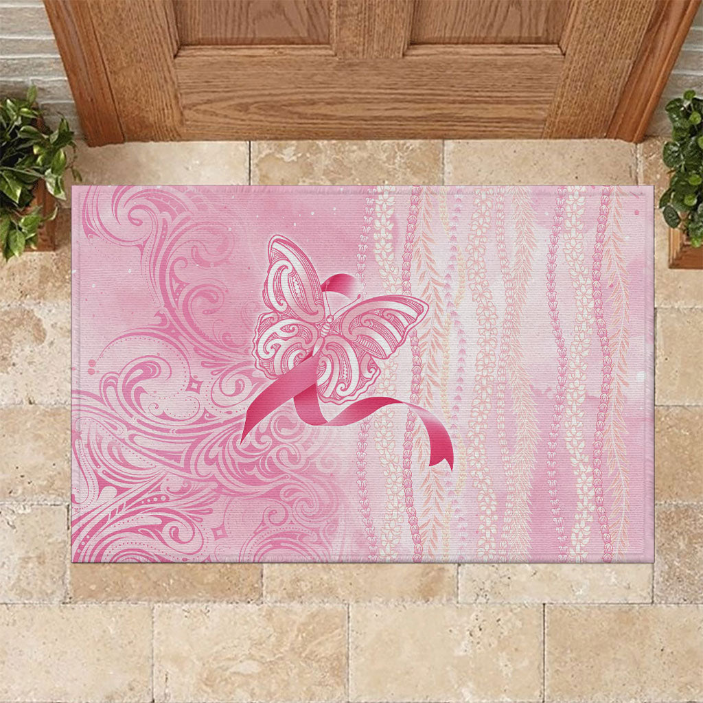 Hawaii Breast Cancer Support Rubber Doormat Maile Pikake Lokelani Crown Flower Lei Inspired