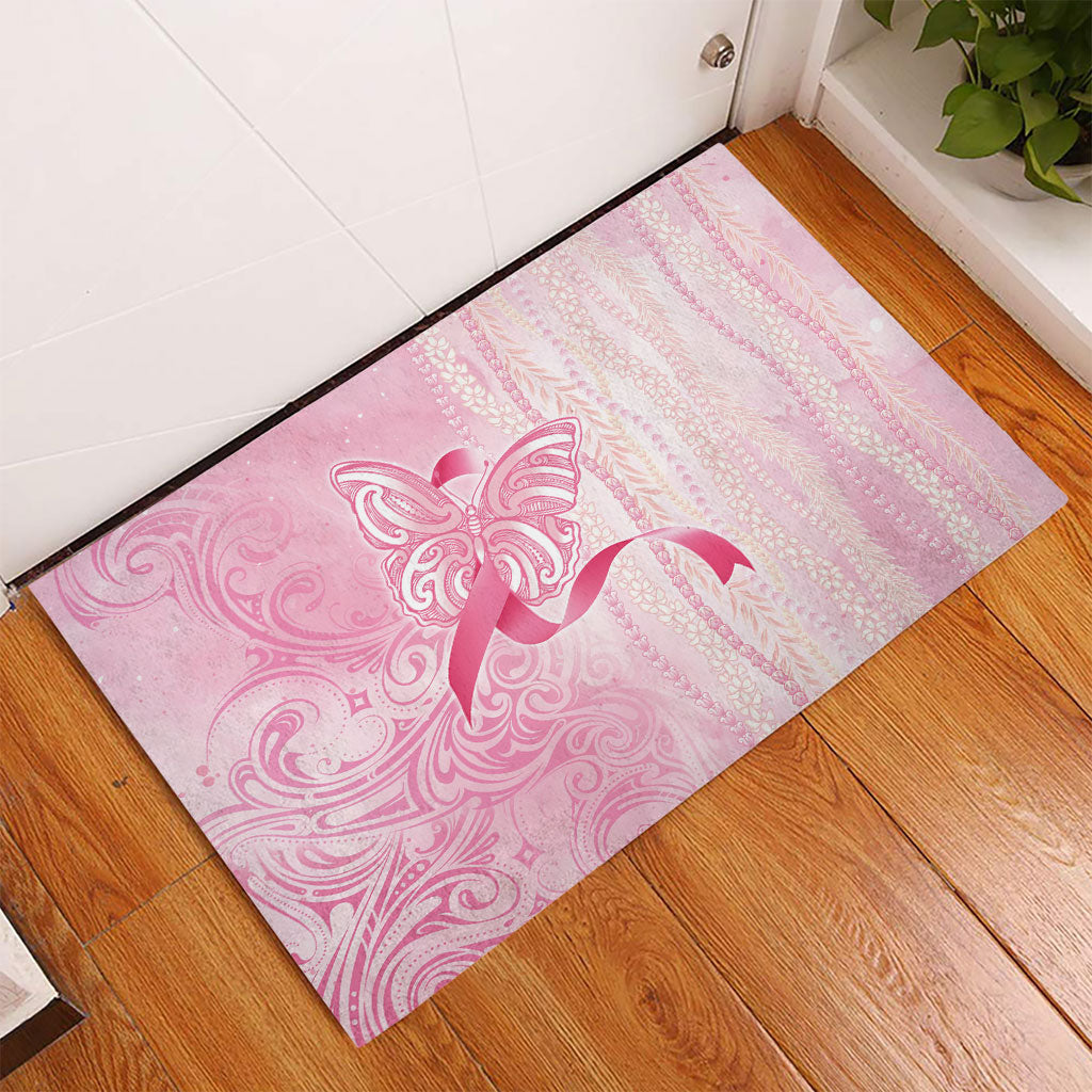 Hawaii Breast Cancer Support Rubber Doormat Maile Pikake Lokelani Crown Flower Lei Inspired