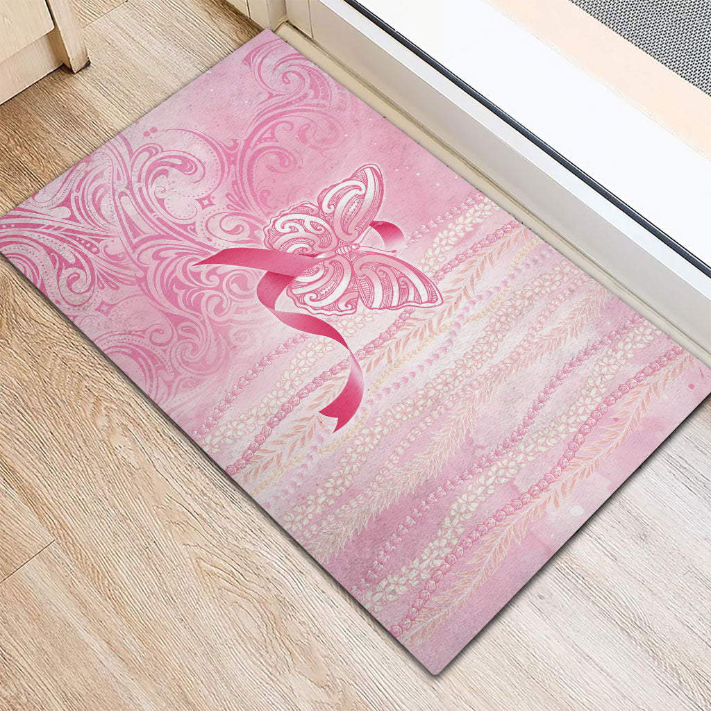 Hawaii Breast Cancer Support Rubber Doormat Maile Pikake Lokelani Crown Flower Lei Inspired