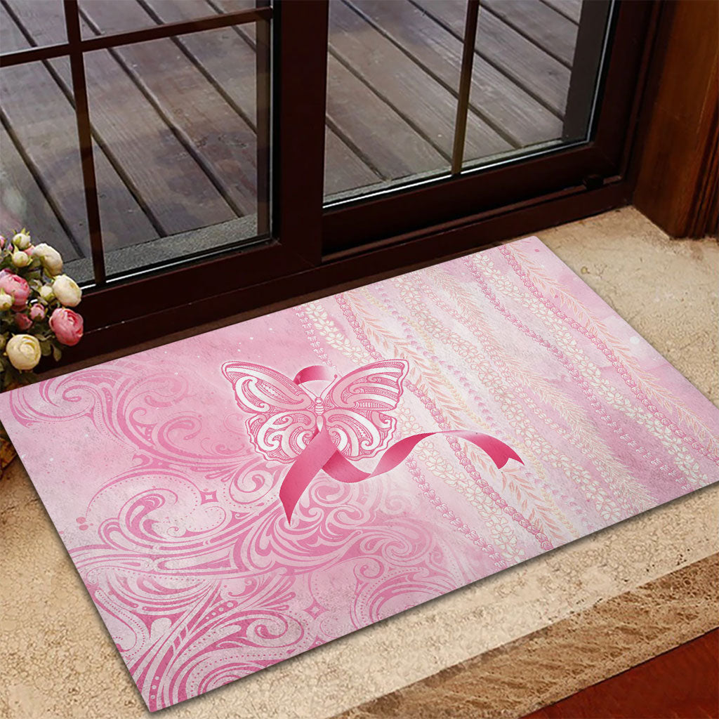 Hawaii Breast Cancer Support Rubber Doormat Maile Pikake Lokelani Crown Flower Lei Inspired