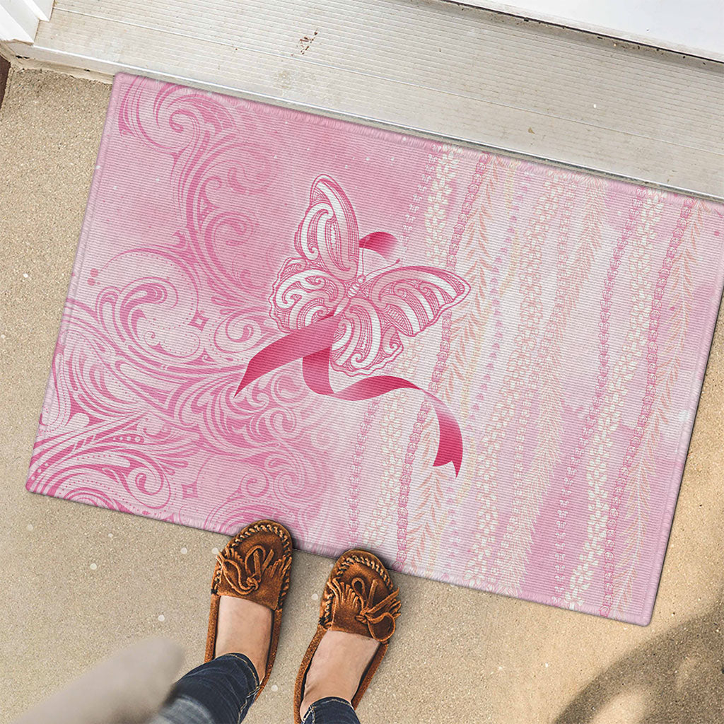 Hawaii Breast Cancer Support Rubber Doormat Maile Pikake Lokelani Crown Flower Lei Inspired