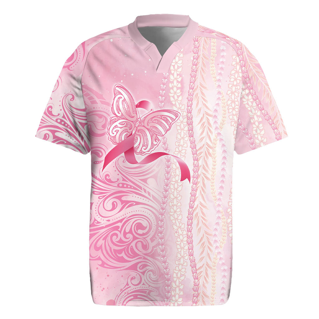 Hawaii Breast Cancer Support Rugby Jersey Maile Pikake Lokelani Crown Flower Lei Inspired