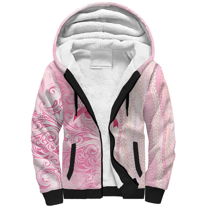 Hawaii Breast Cancer Support Sherpa Hoodie Maile Pikake Lokelani Crown Flower Lei Inspired