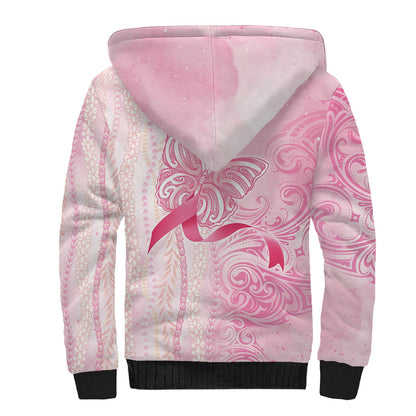 Hawaii Breast Cancer Support Sherpa Hoodie Maile Pikake Lokelani Crown Flower Lei Inspired