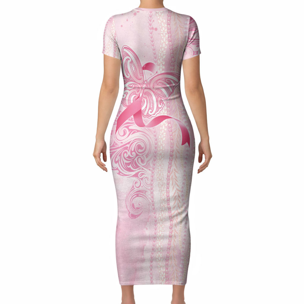 Hawaii Breast Cancer Support Short Sleeve Bodycon Dress Maile Pikake Lokelani Crown Flower Lei Inspired