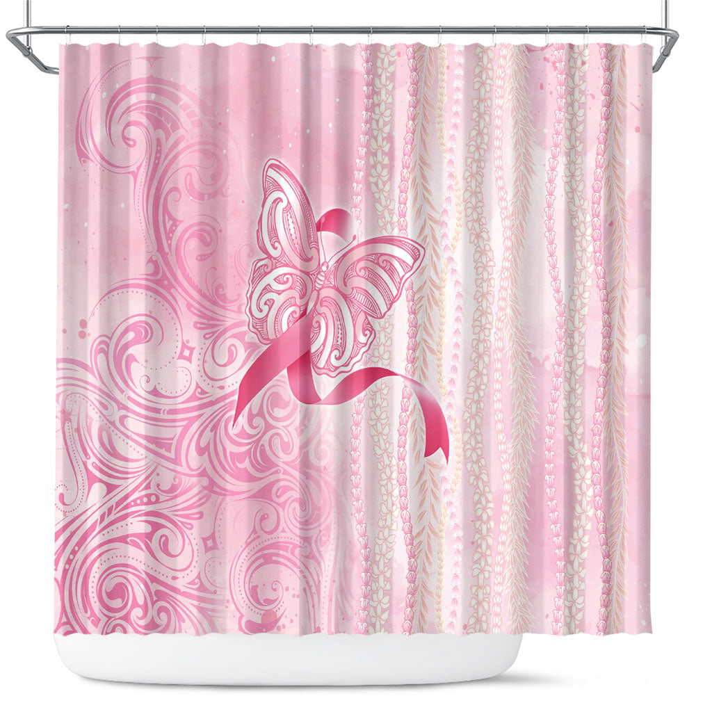 Hawaii Breast Cancer Support Shower Curtain Maile Pikake Lokelani Crown Flower Lei Inspired