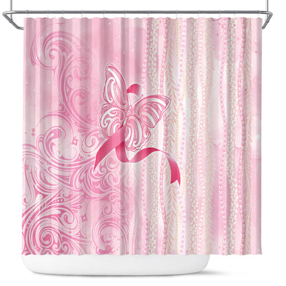 Hawaii Breast Cancer Support Shower Curtain Maile Pikake Lokelani Crown Flower Lei Inspired