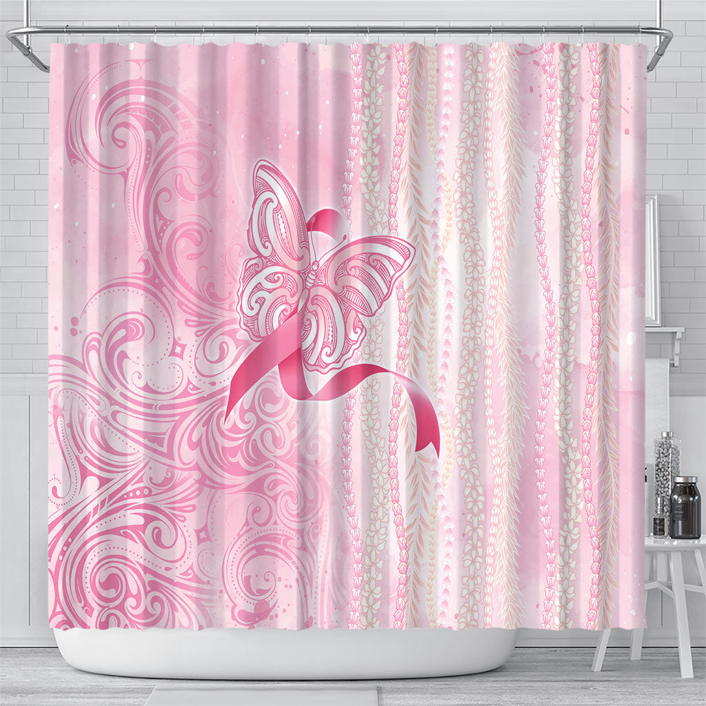 Hawaii Breast Cancer Support Shower Curtain Maile Pikake Lokelani Crown Flower Lei Inspired