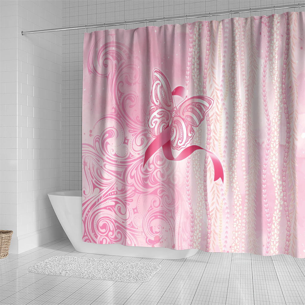 Hawaii Breast Cancer Support Shower Curtain Maile Pikake Lokelani Crown Flower Lei Inspired