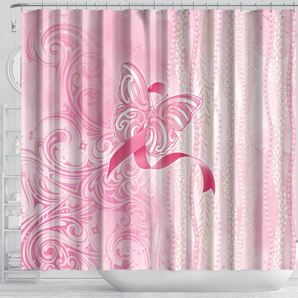 Hawaii Breast Cancer Support Shower Curtain Maile Pikake Lokelani Crown Flower Lei Inspired