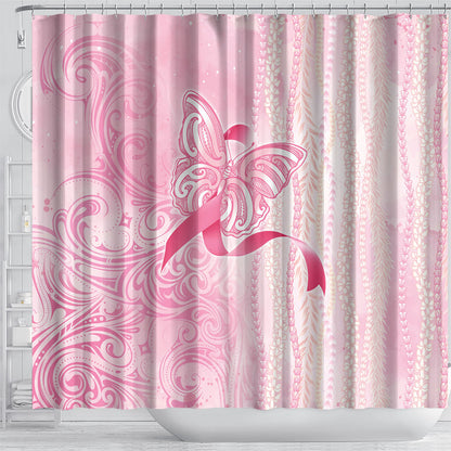 Hawaii Breast Cancer Support Shower Curtain Maile Pikake Lokelani Crown Flower Lei Inspired