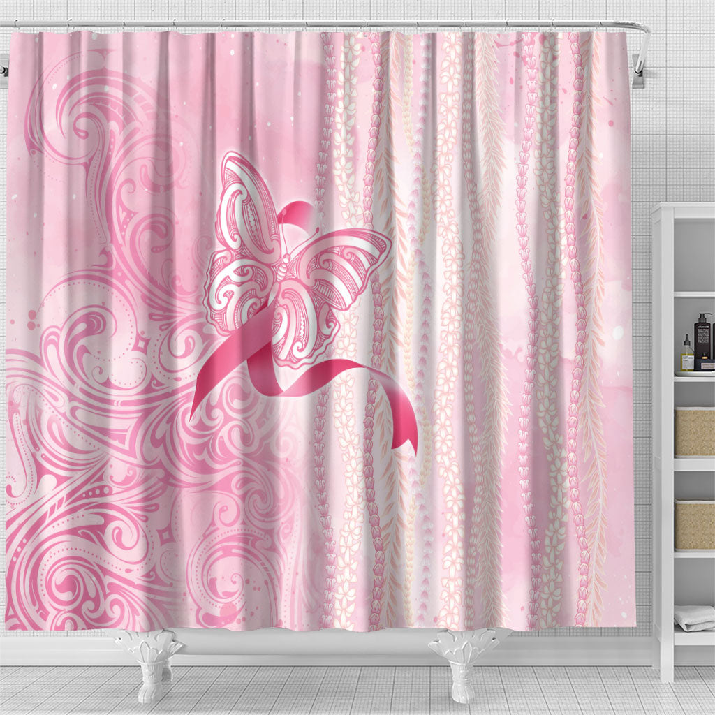 Hawaii Breast Cancer Support Shower Curtain Maile Pikake Lokelani Crown Flower Lei Inspired