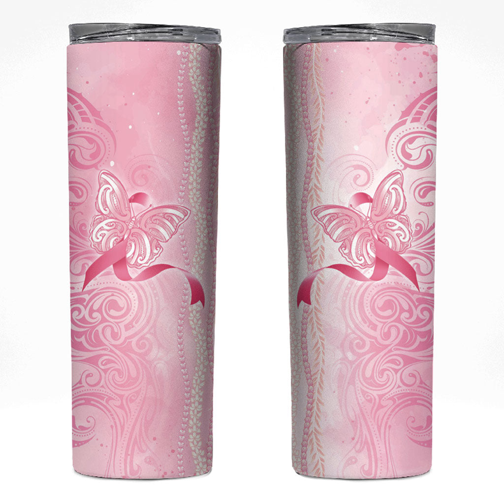 Hawaii Breast Cancer Support Skinny Tumbler Maile Pikake Lokelani Crown Flower Lei Inspired