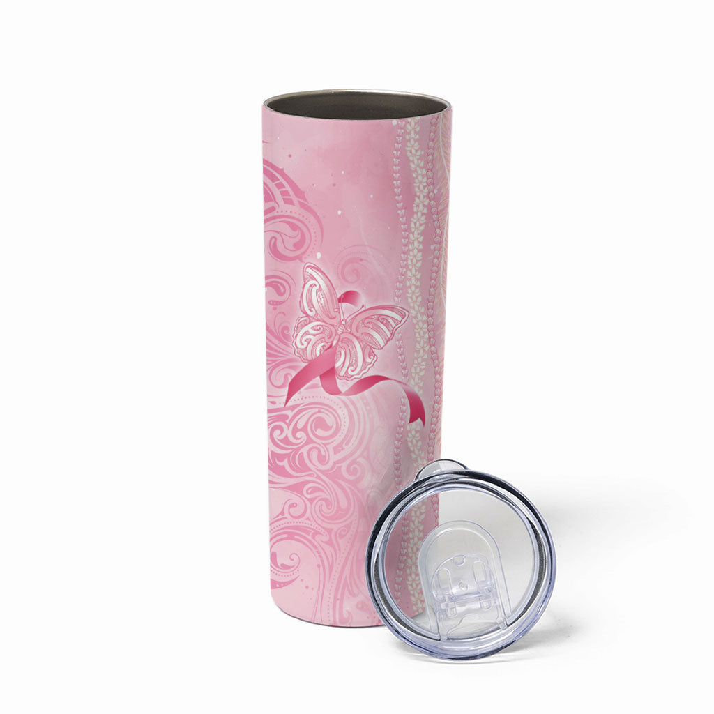 Hawaii Breast Cancer Support Skinny Tumbler Maile Pikake Lokelani Crown Flower Lei Inspired