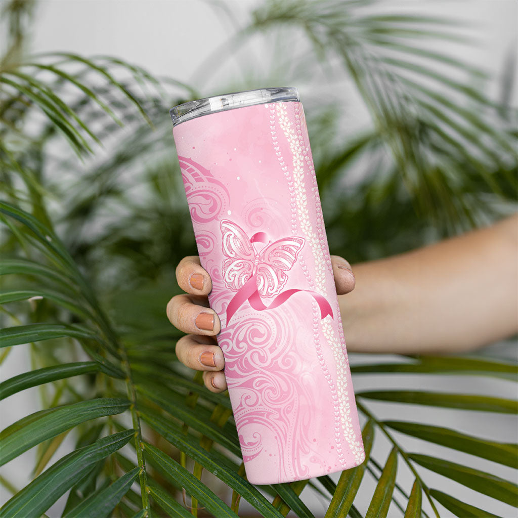 Hawaii Breast Cancer Support Skinny Tumbler Maile Pikake Lokelani Crown Flower Lei Inspired