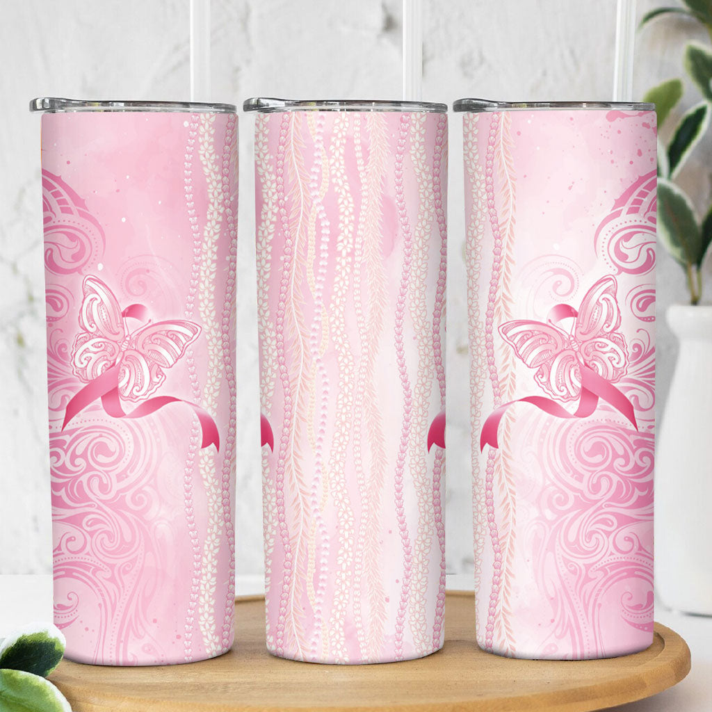 Hawaii Breast Cancer Support Skinny Tumbler Maile Pikake Lokelani Crown Flower Lei Inspired