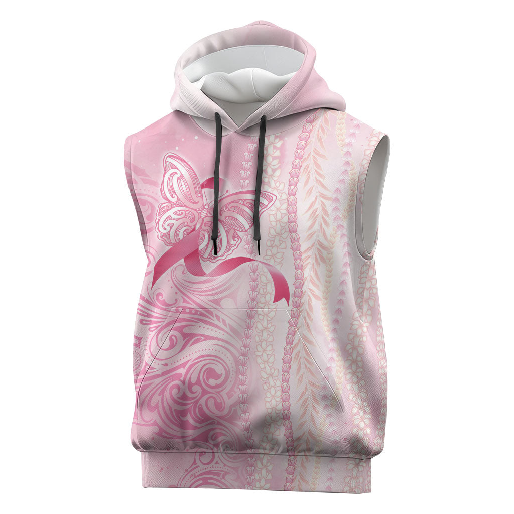 Hawaii Breast Cancer Support Sleeveless Hoodie Maile Pikake Lokelani Crown Flower Lei Inspired