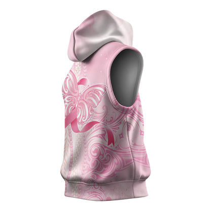 Hawaii Breast Cancer Support Sleeveless Hoodie Maile Pikake Lokelani Crown Flower Lei Inspired