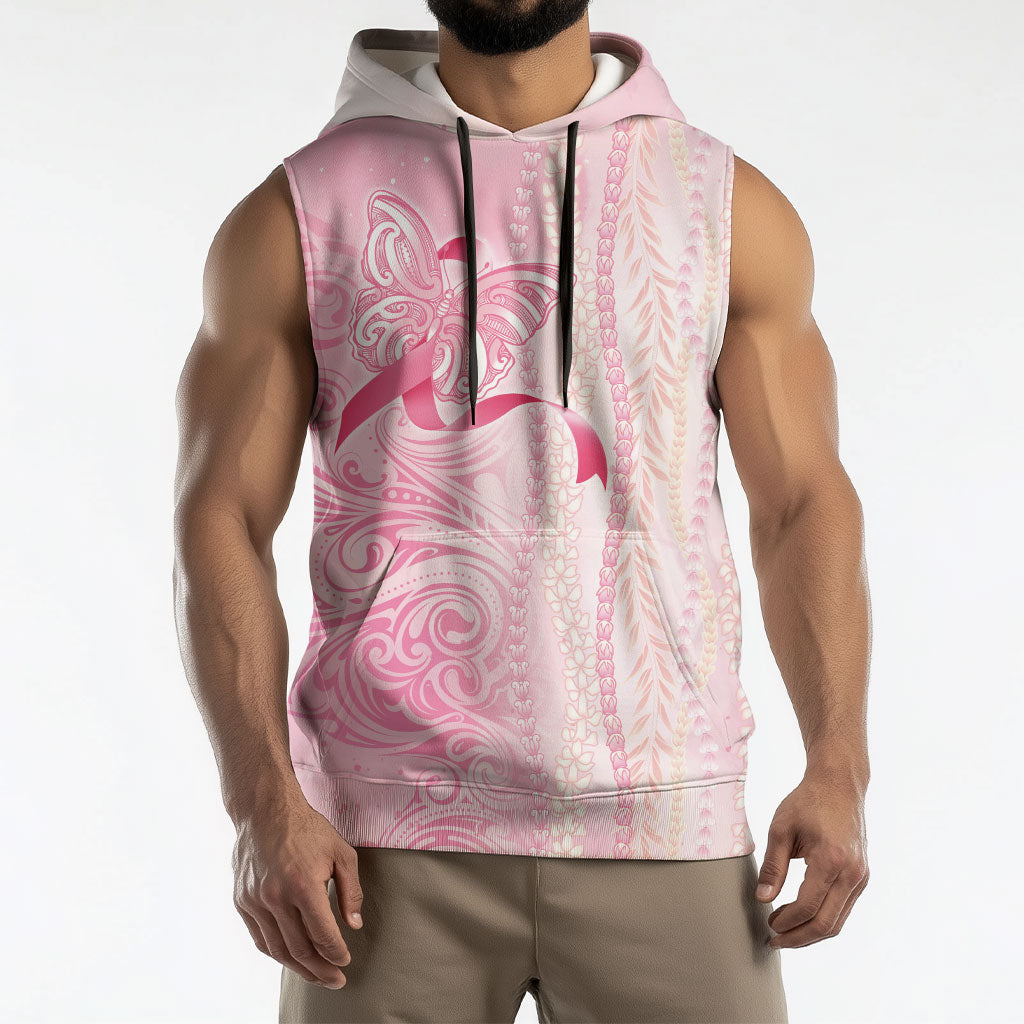 Hawaii Breast Cancer Support Sleeveless Hoodie Maile Pikake Lokelani Crown Flower Lei Inspired