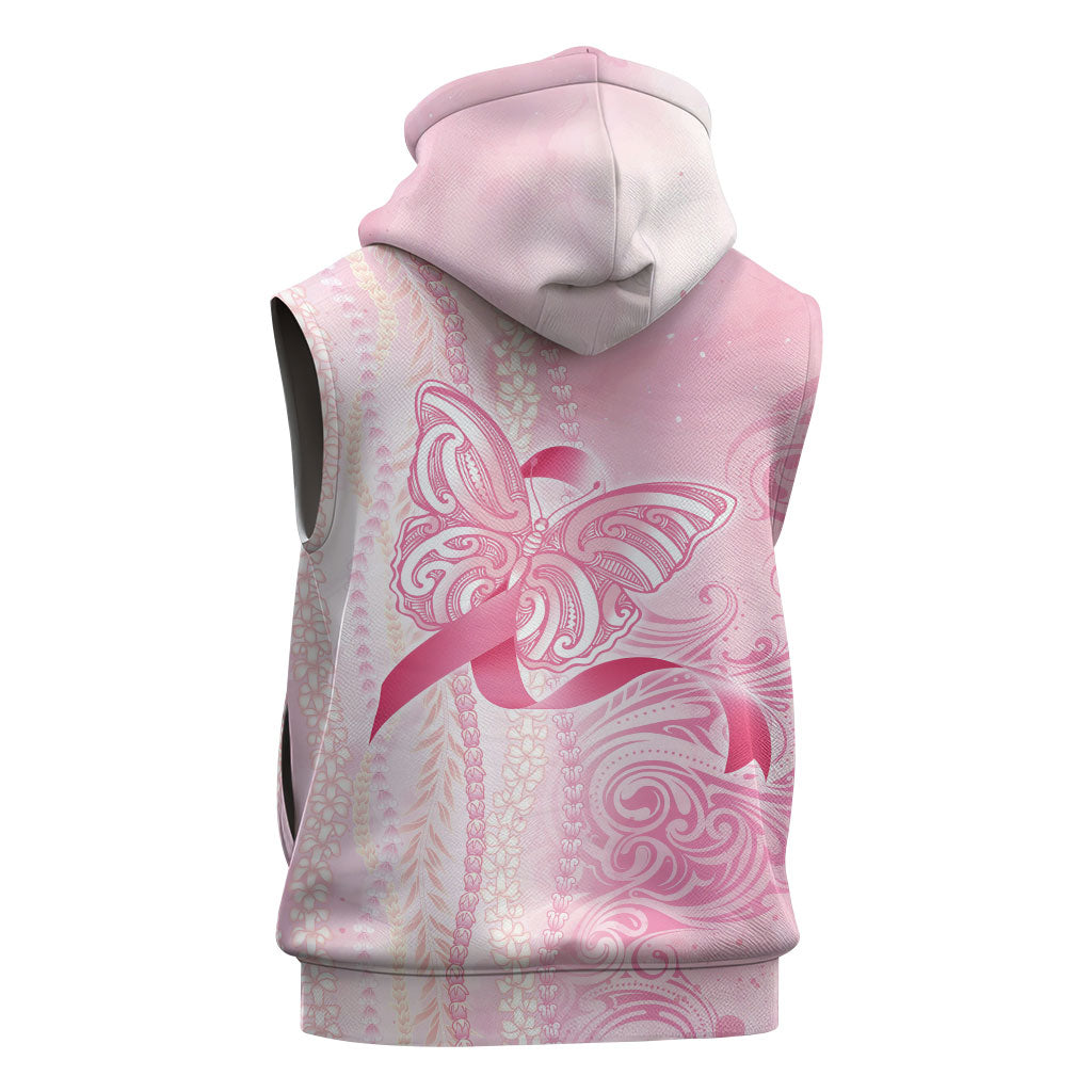 Hawaii Breast Cancer Support Sleeveless Zip Hoodie Maile Pikake Lokelani Crown Flower Lei Inspired