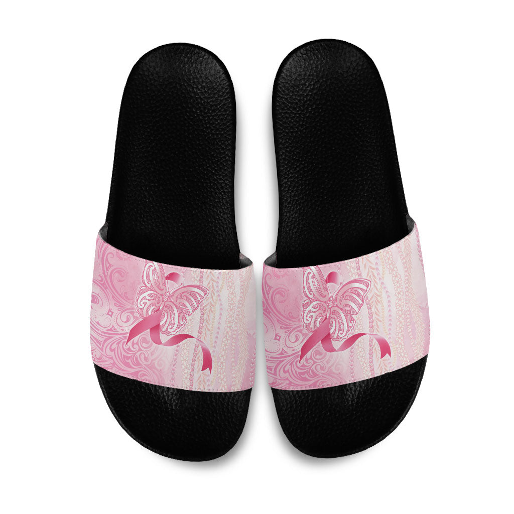 Hawaii Breast Cancer Support Slide Sandals Maile Pikake Lokelani Crown Flower Lei Inspired