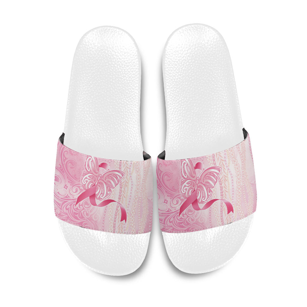 Hawaii Breast Cancer Support Slide Sandals Maile Pikake Lokelani Crown Flower Lei Inspired