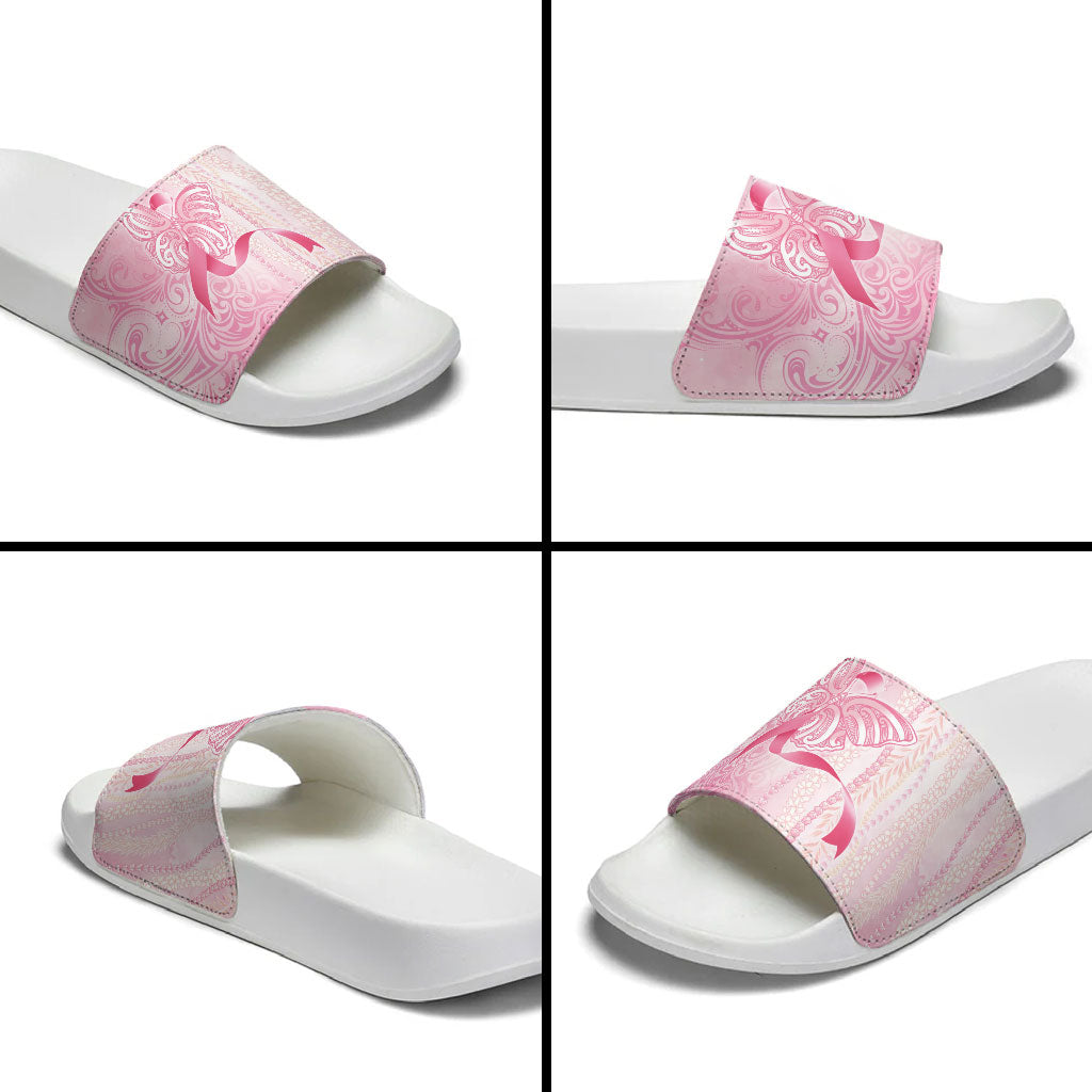Hawaii Breast Cancer Support Slide Sandals Maile Pikake Lokelani Crown Flower Lei Inspired