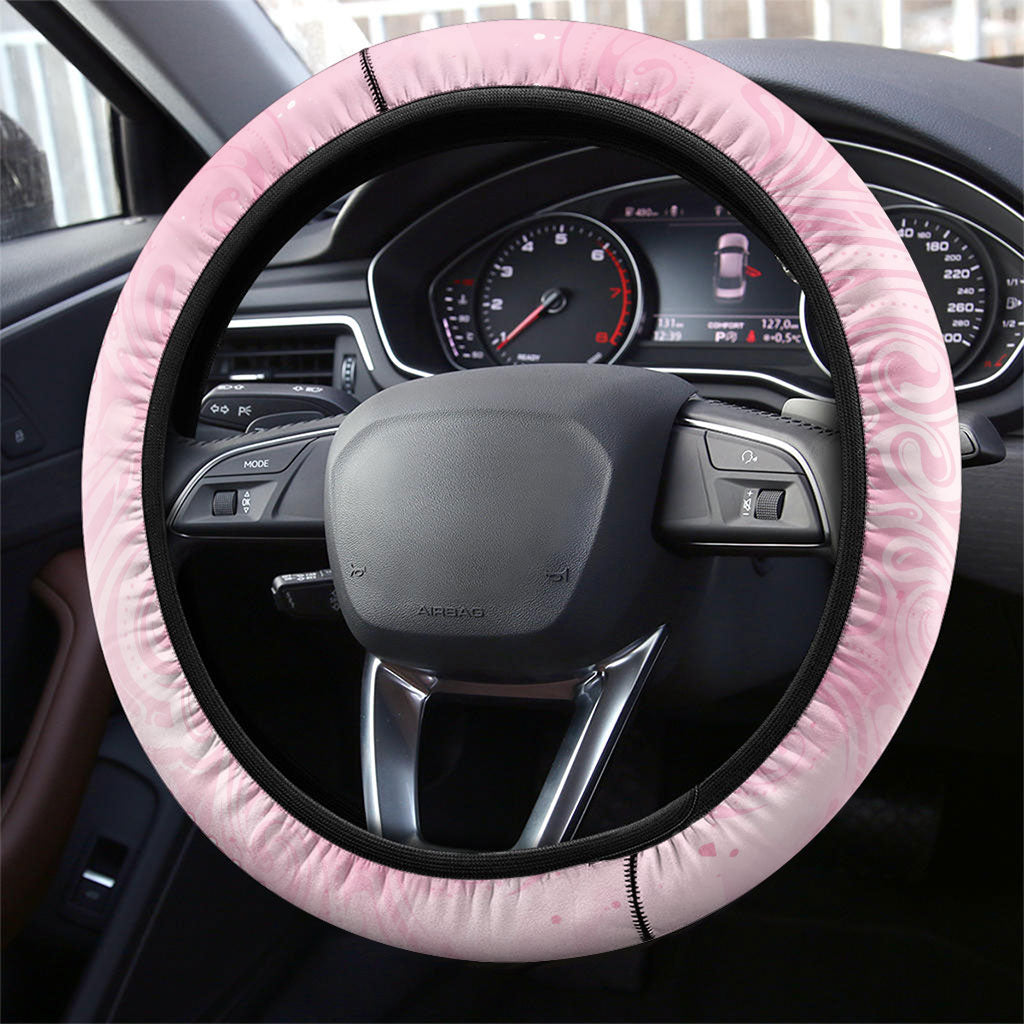 Hawaii Breast Cancer Support Steering Wheel Cover Maile Pikake Lokelani Crown Flower Lei Inspired