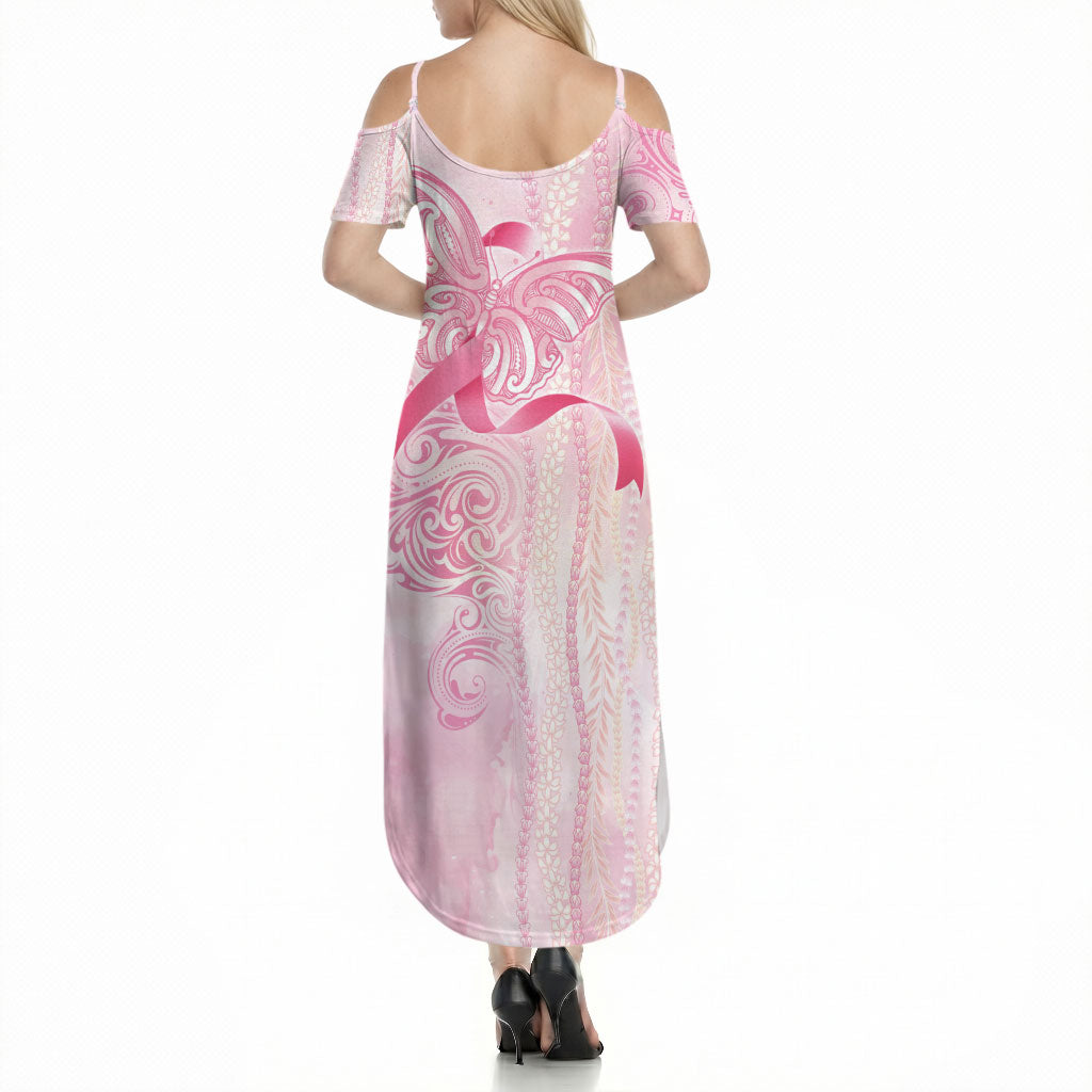 Hawaii Breast Cancer Support Summer Maxi Dress Maile Pikake Lokelani Crown Flower Lei Inspired