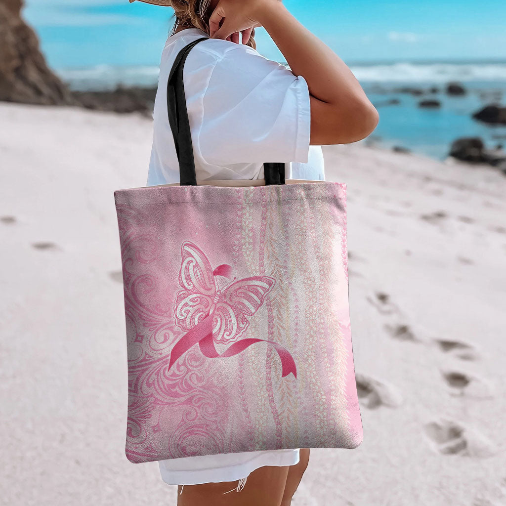 Hawaii Breast Cancer Support Tote Bag Maile Pikake Lokelani Crown Flower Lei Inspired