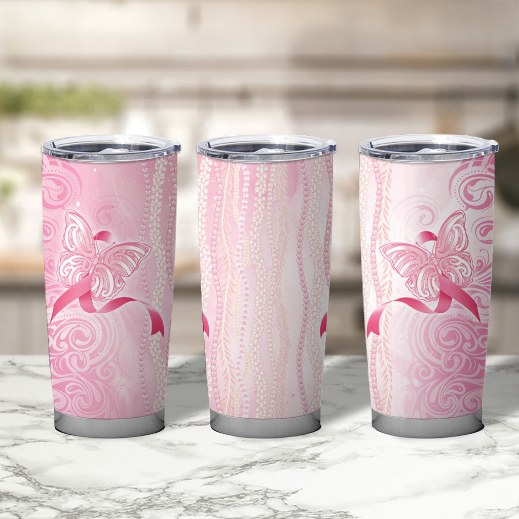 Hawaii Breast Cancer Support Tumbler Cup Maile Pikake Lokelani Crown Flower Lei Inspired