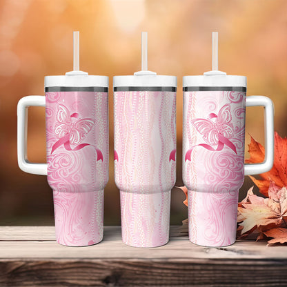 Hawaii Breast Cancer Support Tumbler With Handle Maile Pikake Lokelani Crown Flower Lei Inspired