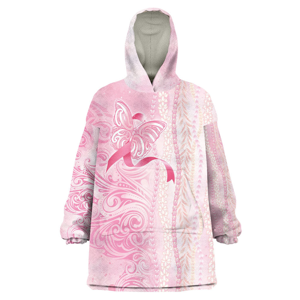 Hawaii Breast Cancer Support Wearable Blanket Hoodie Maile Pikake Lokelani Crown Flower Lei Inspired