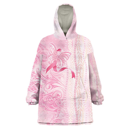 Hawaii Breast Cancer Support Wearable Blanket Hoodie Maile Pikake Lokelani Crown Flower Lei Inspired