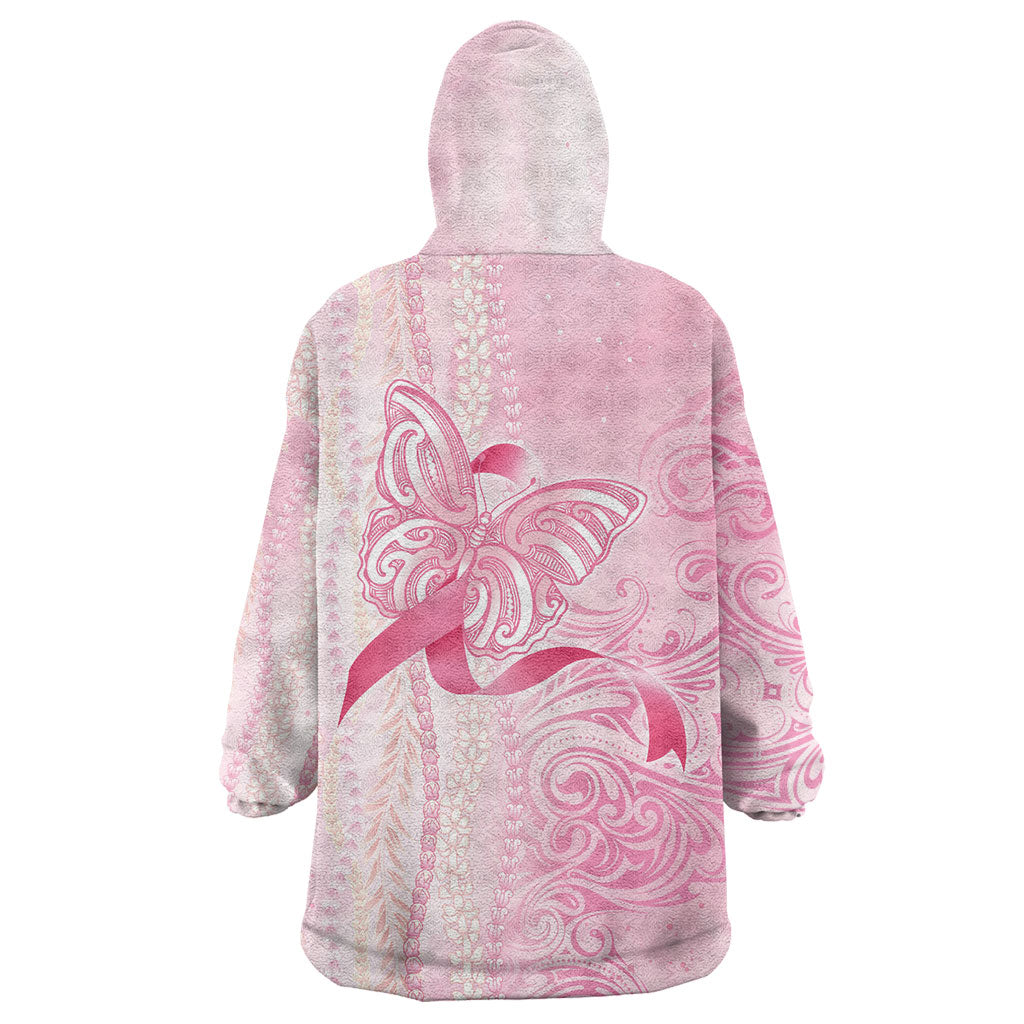 Hawaii Breast Cancer Support Wearable Blanket Hoodie Maile Pikake Lokelani Crown Flower Lei Inspired