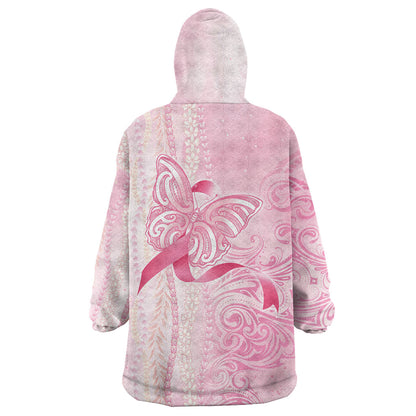Hawaii Breast Cancer Support Wearable Blanket Hoodie Maile Pikake Lokelani Crown Flower Lei Inspired
