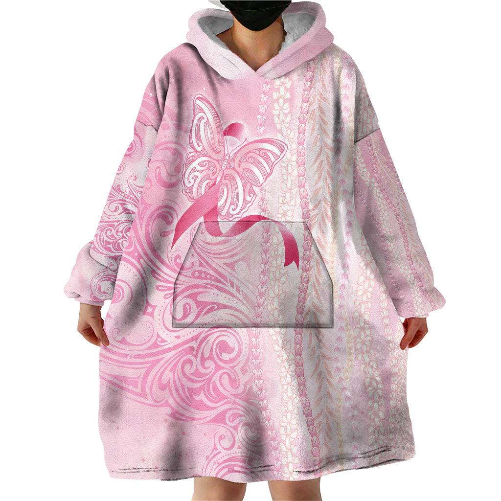 Hawaii Breast Cancer Support Wearable Blanket Hoodie Maile Pikake Lokelani Crown Flower Lei Inspired