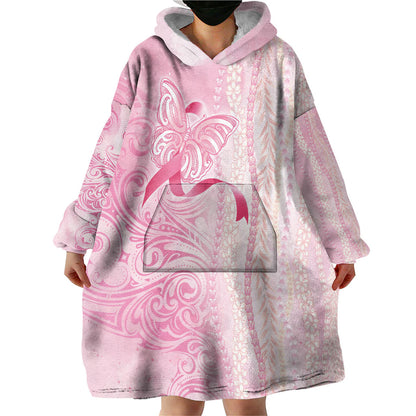 Hawaii Breast Cancer Support Wearable Blanket Hoodie Maile Pikake Lokelani Crown Flower Lei Inspired