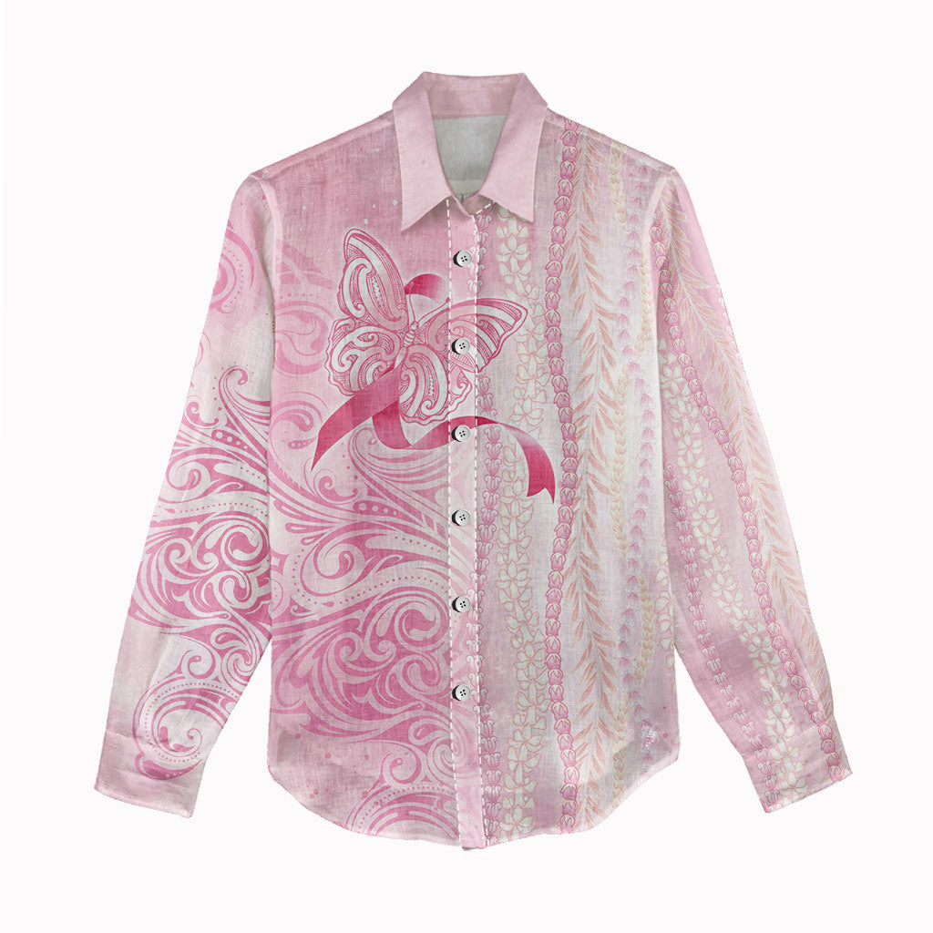 Hawaii Breast Cancer Support Women Casual Shirt Maile Pikake Lokelani Crown Flower Lei Inspired