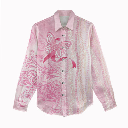 Hawaii Breast Cancer Support Women Casual Shirt Maile Pikake Lokelani Crown Flower Lei Inspired