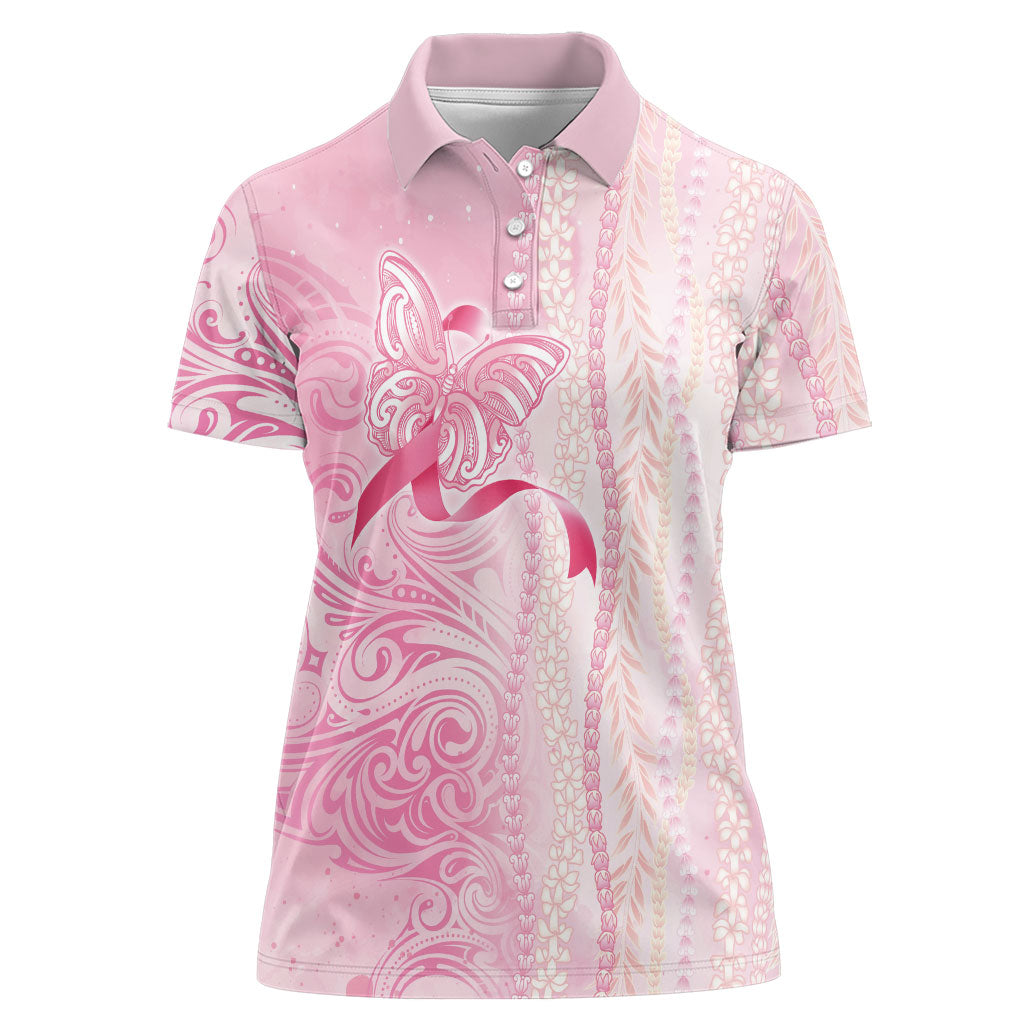 Hawaii Breast Cancer Support Women Polo Shirt Maile Pikake Lokelani Crown Flower Lei Inspired