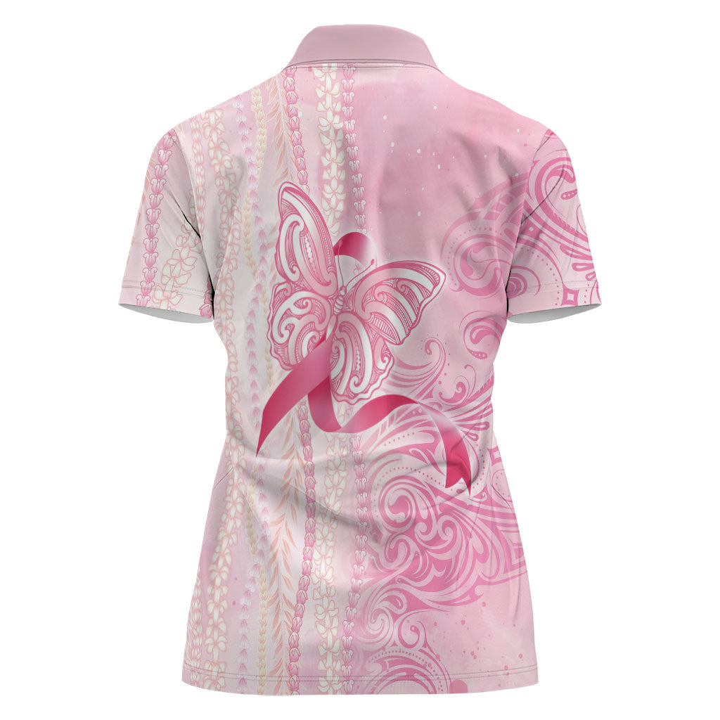 Hawaii Breast Cancer Support Women Polo Shirt Maile Pikake Lokelani Crown Flower Lei Inspired