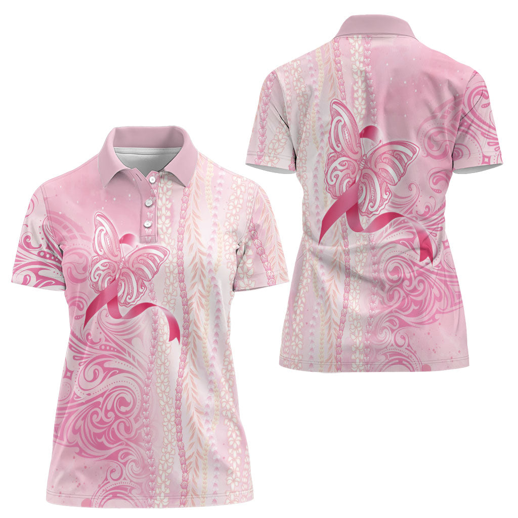 Hawaii Breast Cancer Support Women Polo Shirt Maile Pikake Lokelani Crown Flower Lei Inspired